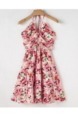 Pink Floral Halter Neck Ruffled Mini Dress Pink Floral Halter Neck Ruffled Mini Dress