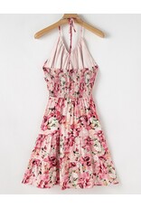 Pink Floral Halter Neck Ruffled Mini Dress Pink Floral Halter Neck Ruffled Mini Dress