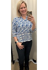 Blue Boho Tied Neck Blouse