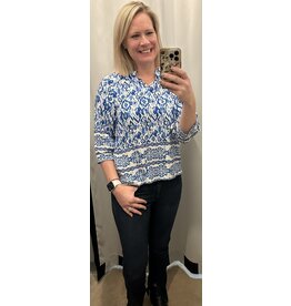 Blue Boho Tied Neck Blouse