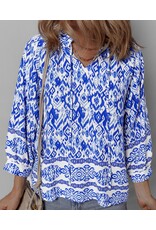 Blue Boho Tied Neck Blouse