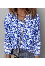 Blue Boho Tied Neck Blouse