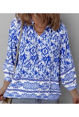 Blue Boho Tied Neck Blouse