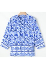 Blue Boho Tied Neck Blouse