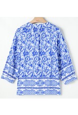 Blue Boho Tied Neck Blouse