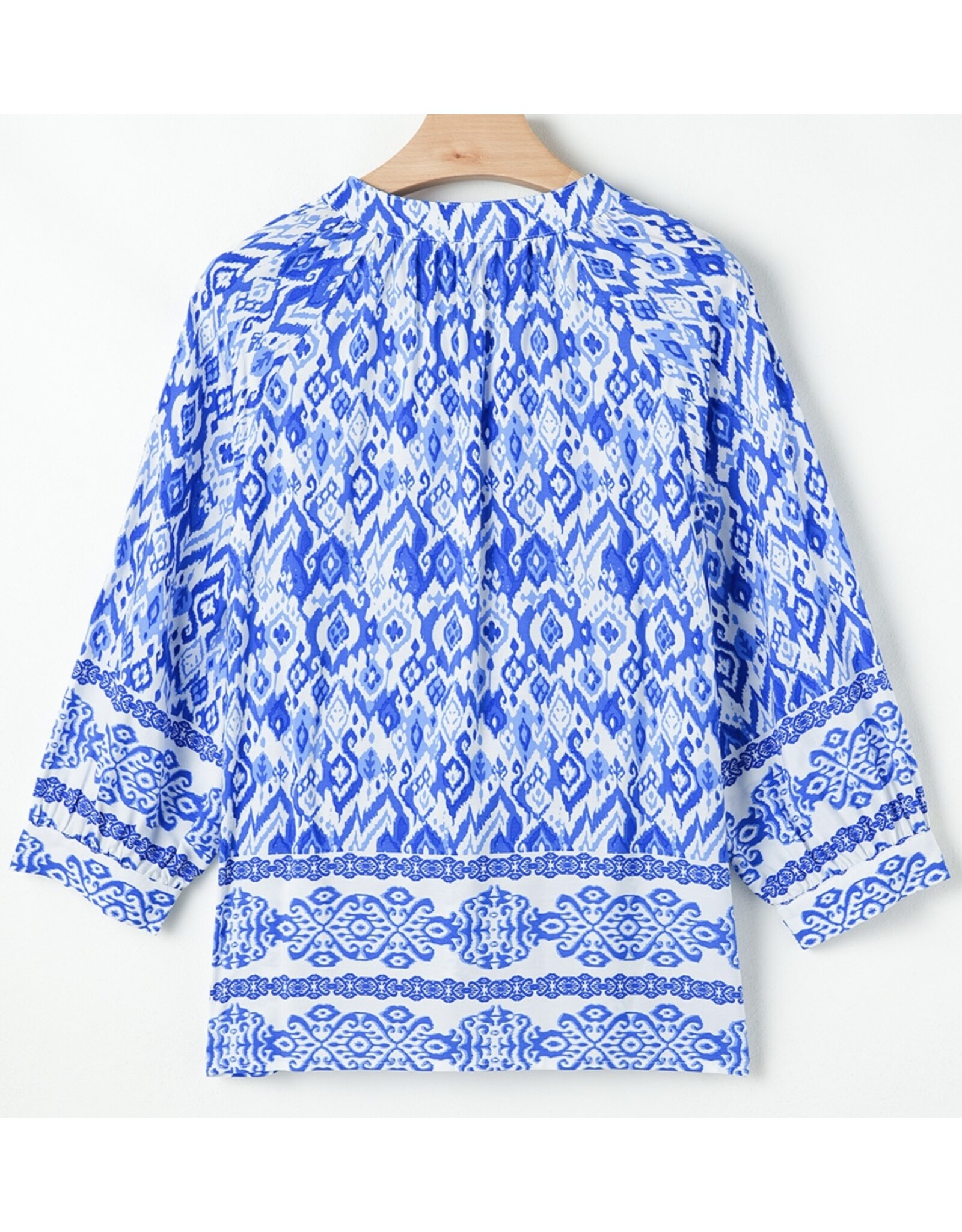 Blue Boho Tied Neck Blouse