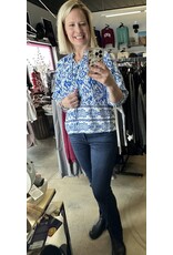 Blue Boho Tied Neck Blouse
