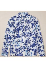 LATA Blue Floral Print Notched Neck Blouse
