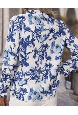 LATA Blue Floral Print Notched Neck Blouse