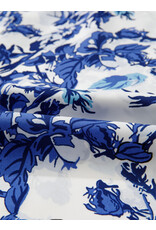 LATA Blue Floral Print Notched Neck Blouse