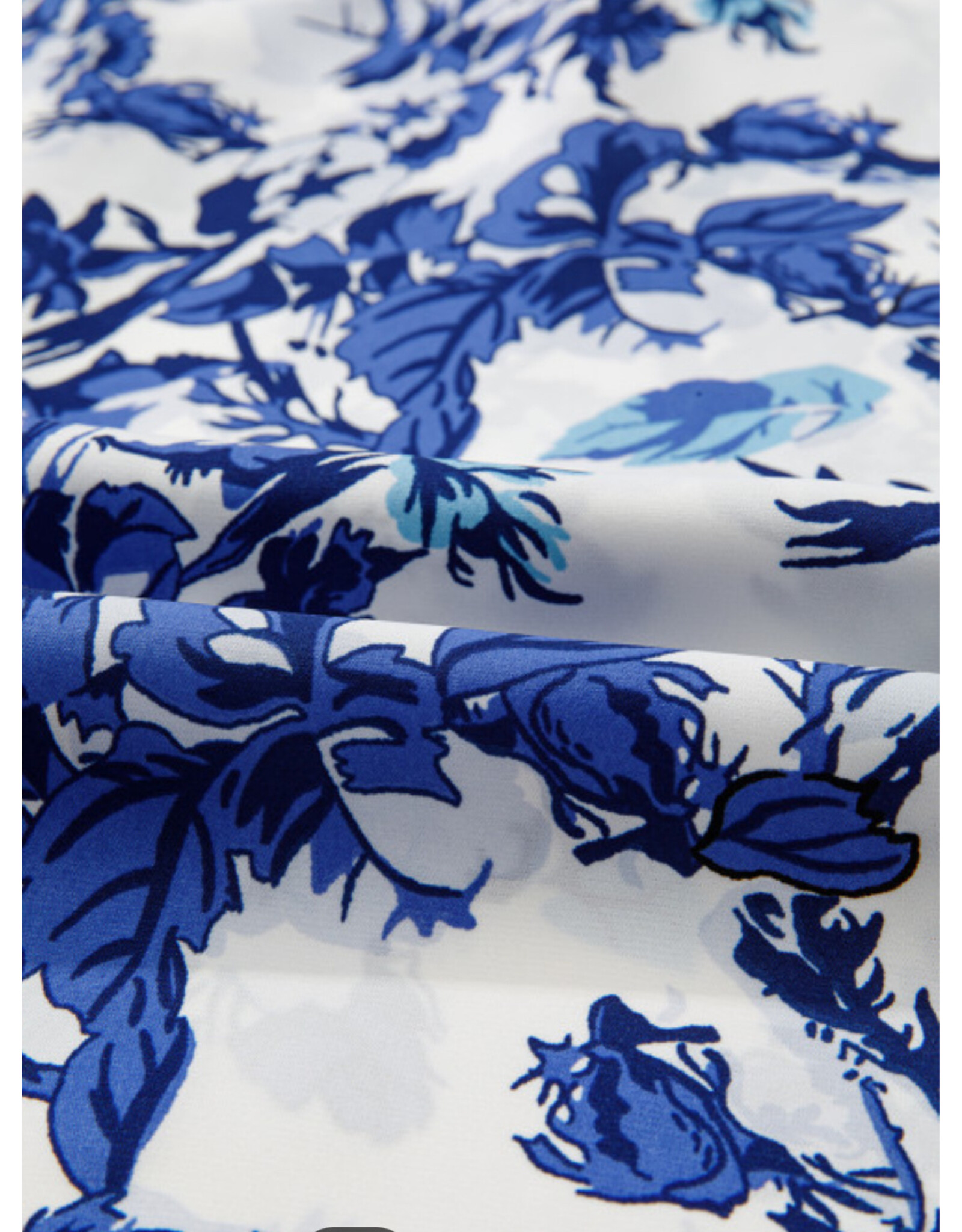 LATA Blue Floral Print Notched Neck Blouse