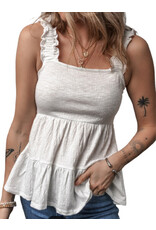 White Crinkly Strap Peplum Babydoll Tank Top