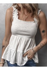 White Crinkly Strap Peplum Babydoll Tank Top