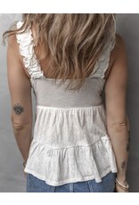 White Crinkly Strap Peplum Babydoll Tank Top