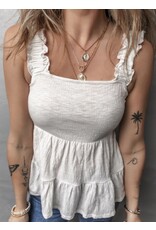 White Crinkly Strap Peplum Babydoll Tank Top