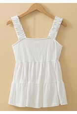 White Crinkly Strap Peplum Babydoll Tank Top