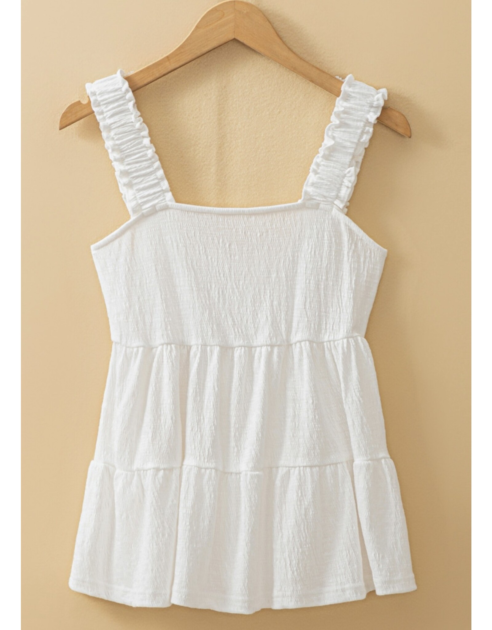 White Crinkly Strap Peplum Babydoll Tank Top