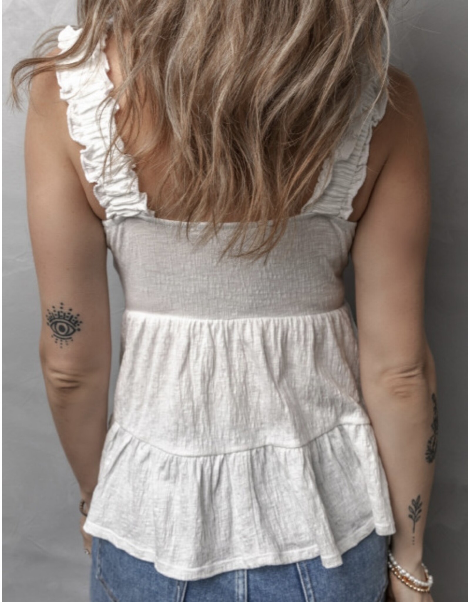 White Crinkly Strap Peplum Babydoll Tank Top