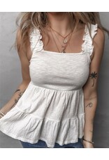 White Crinkly Strap Peplum Babydoll Tank Top