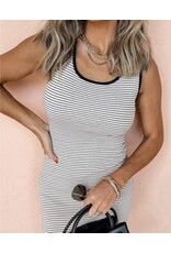 Stripe Criss Cross Slim Fit Sleeveless Midi Dress