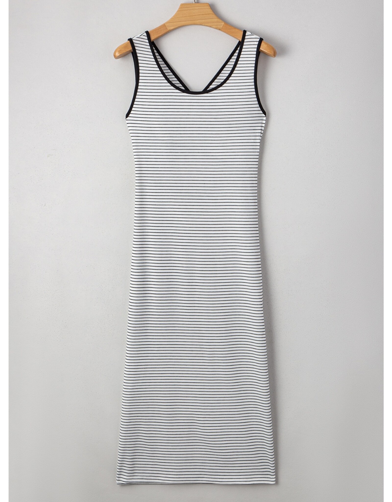 Stripe Criss Cross Slim Fit Sleeveless Midi Dress