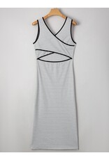 Stripe Criss Cross Slim Fit Sleeveless Midi Dress