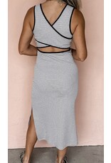 Stripe Criss Cross Slim Fit Sleeveless Midi Dress