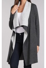 Thigh length two tone open cardigan