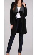 Thigh length two tone open cardigan