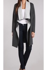 Thigh length two tone open cardigan