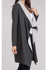 Thigh length two tone open cardigan