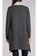 Thigh length two tone open cardigan
