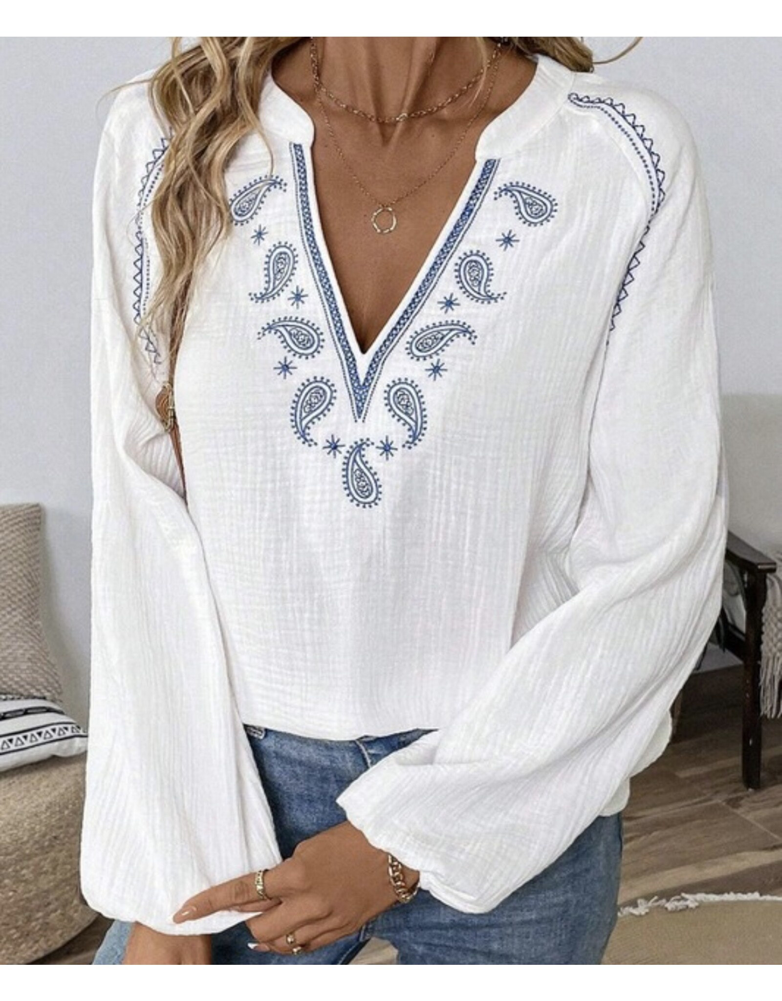 Paisley Embroidered Crinkle Blouse