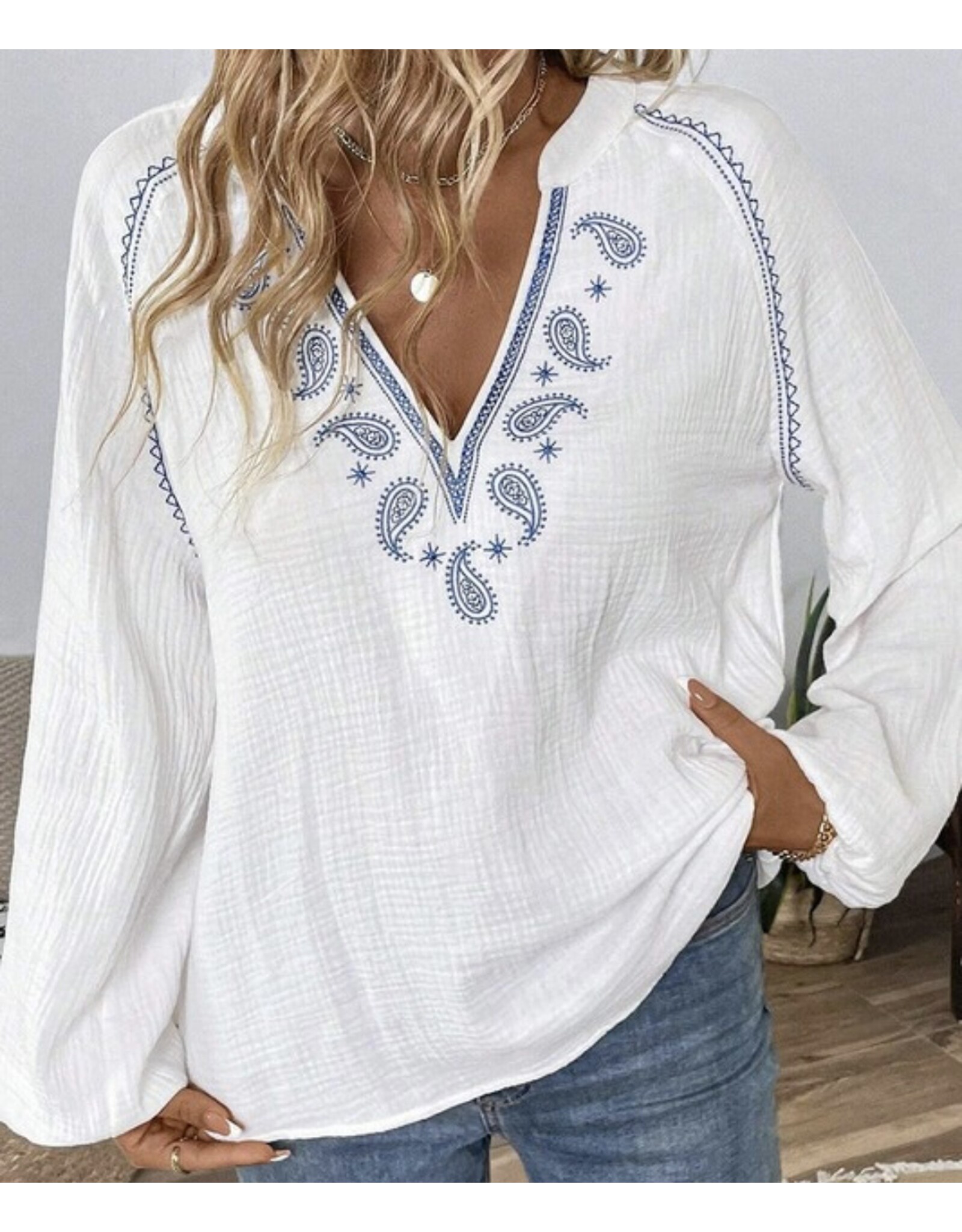 Paisley Embroidered Crinkle Blouse