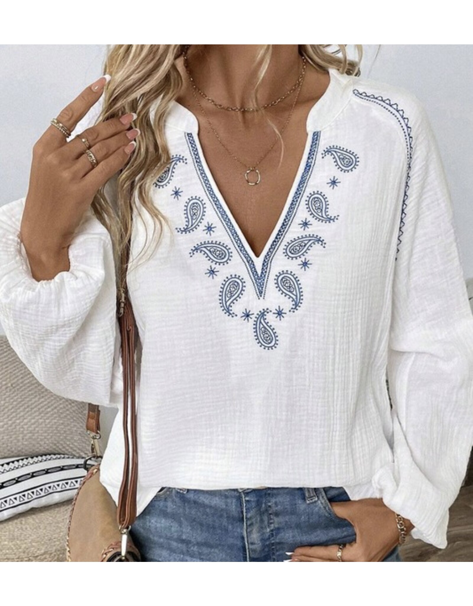 Paisley Embroidered Crinkle Blouse