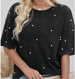 Pearl beaded crewneck black tee