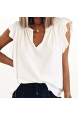 Notched neck ruffle slv top