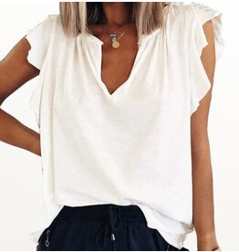 Notched neck ruffle slv top