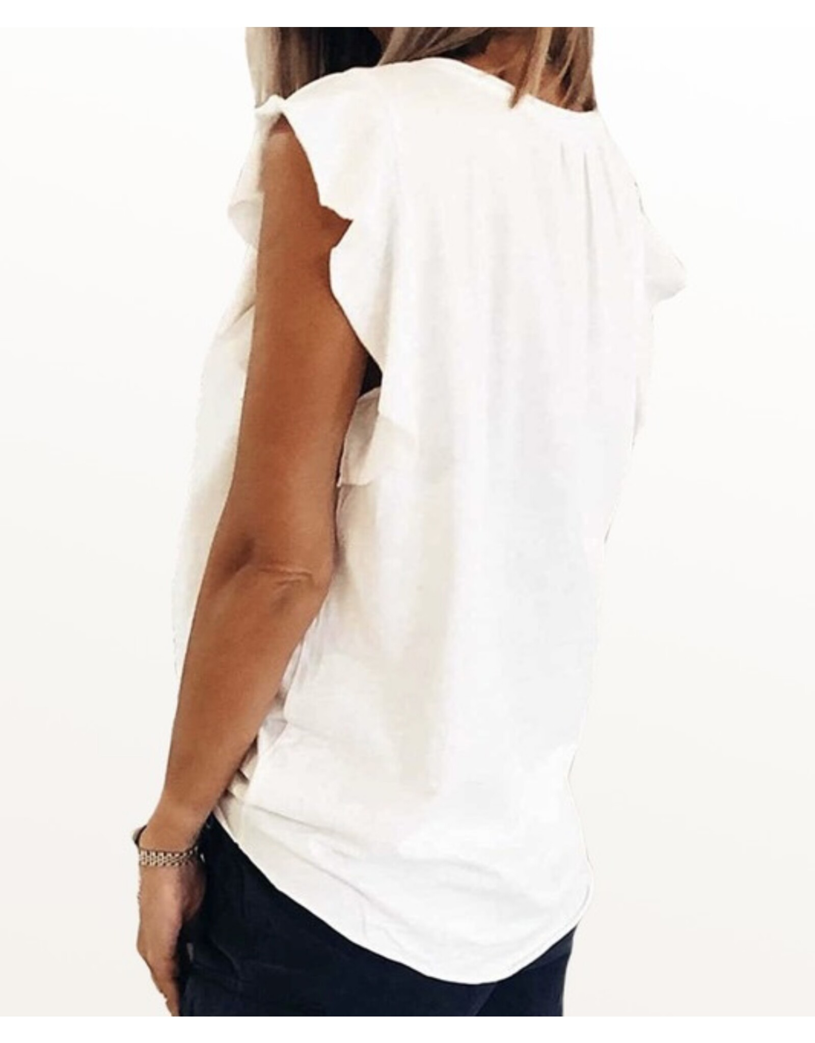 Notched neck ruffle slv top