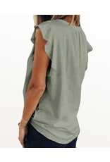 Notched neck ruffle slv top