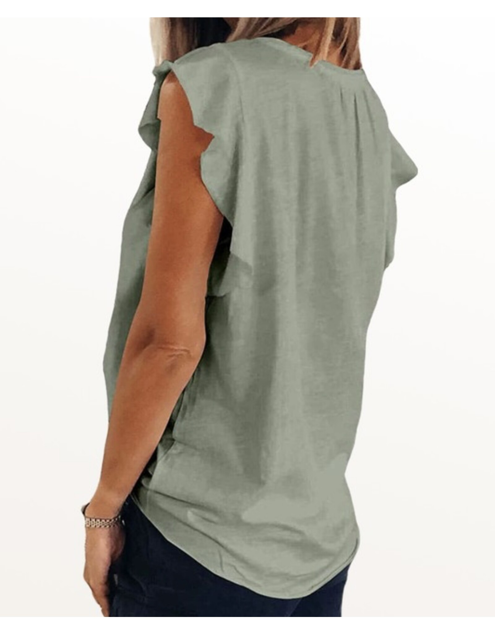 Notched neck ruffle slv top