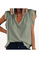 Notched neck ruffle slv top