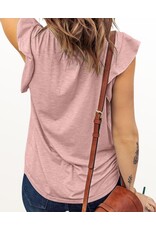 Notched neck ruffle slv top