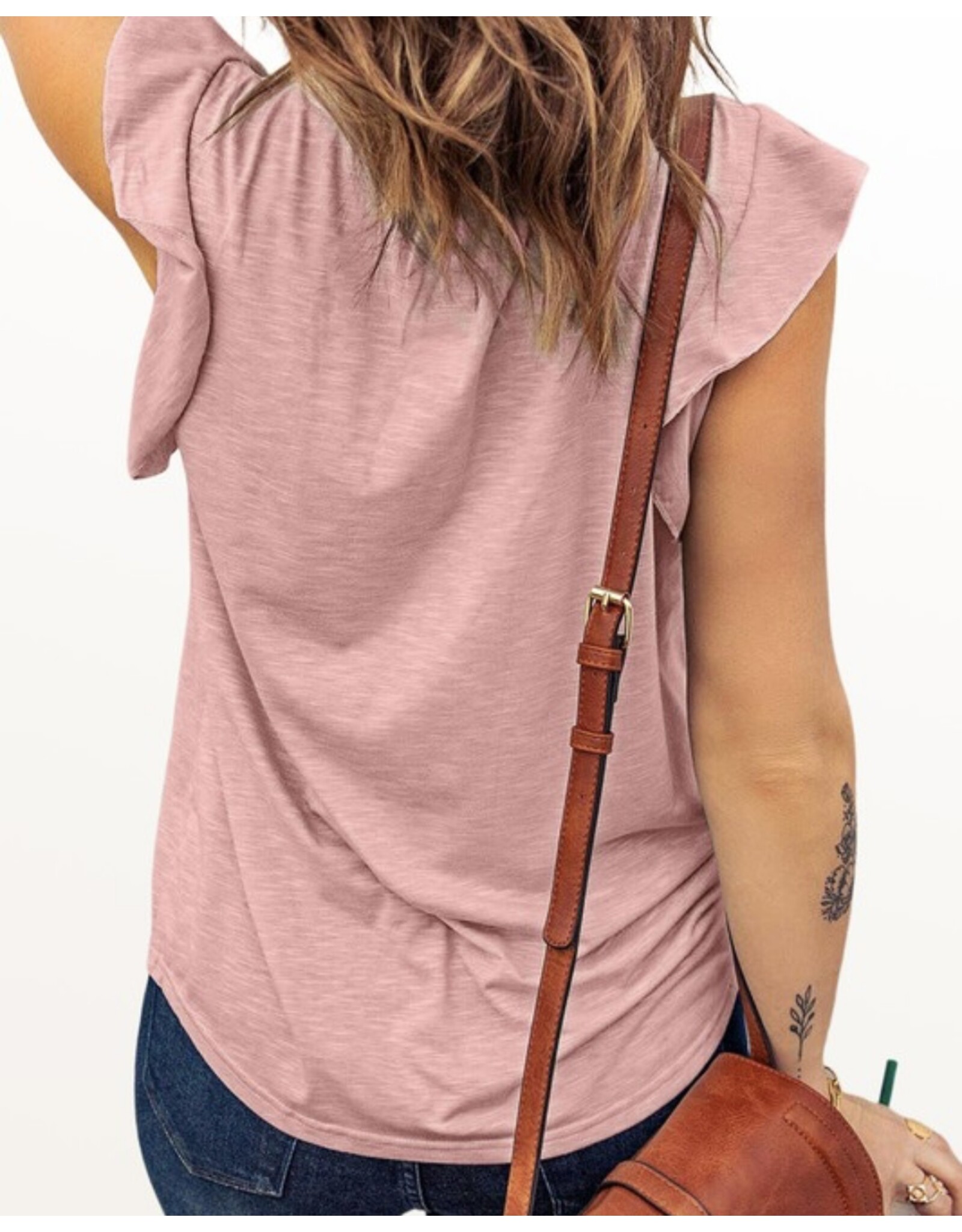 Notched neck ruffle slv top