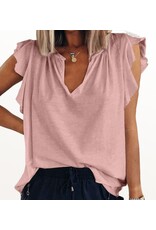 Notched neck ruffle slv top