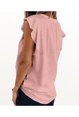 Notched neck ruffle slv top