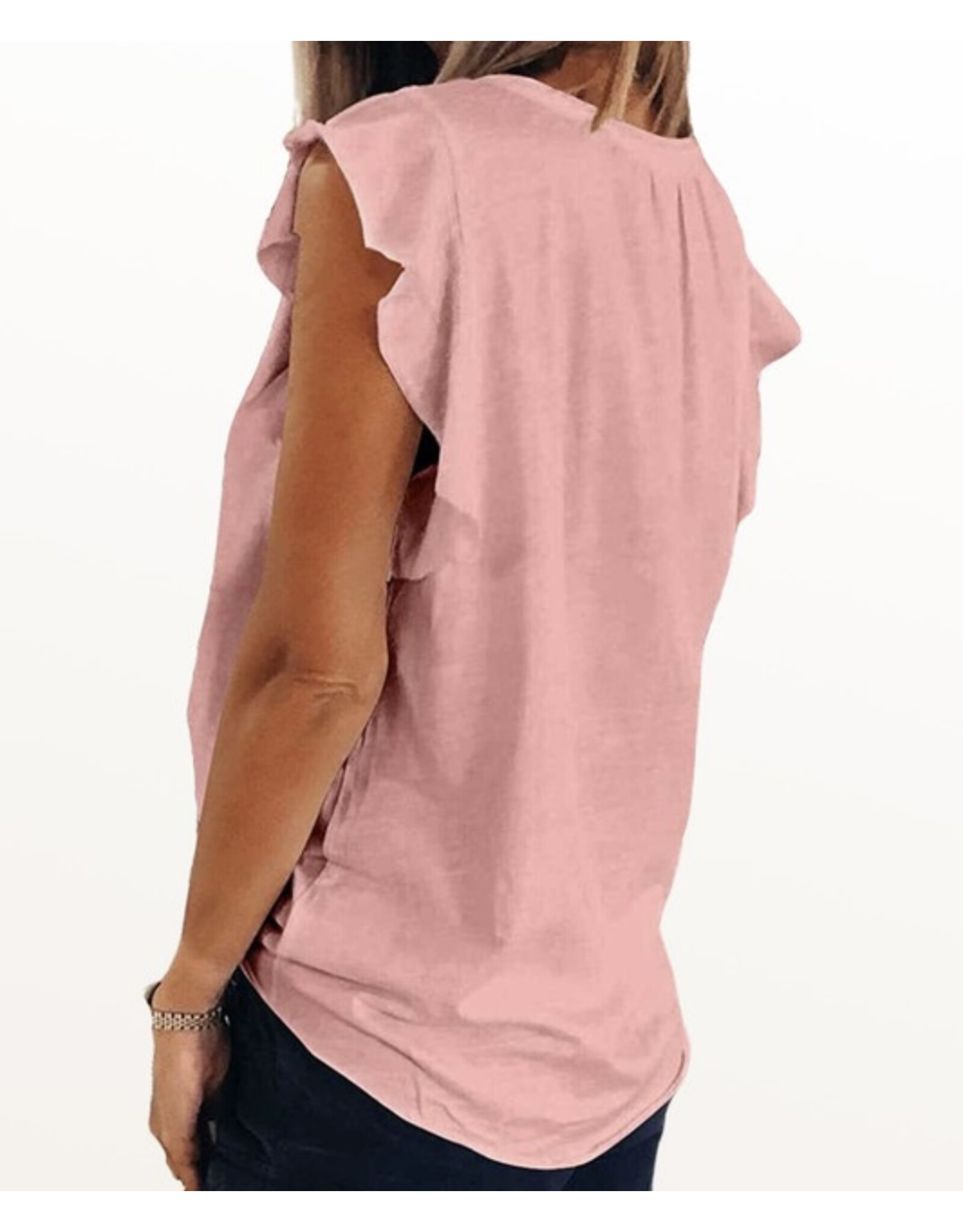 Notched neck ruffle slv top