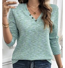 LATA Buttoned V Neck Knit Long Slv Top