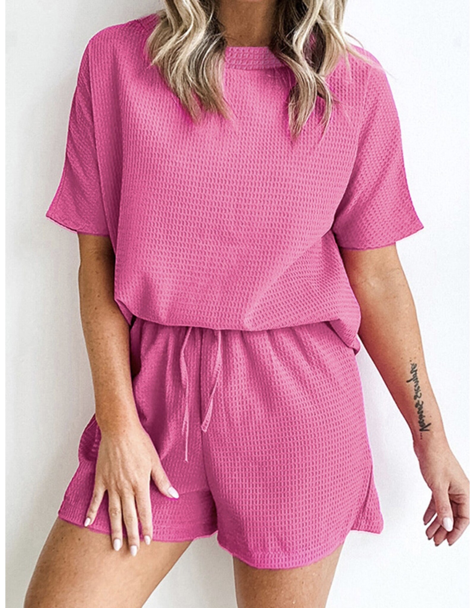LATA Textured Tee & Drawstring Shorts Set