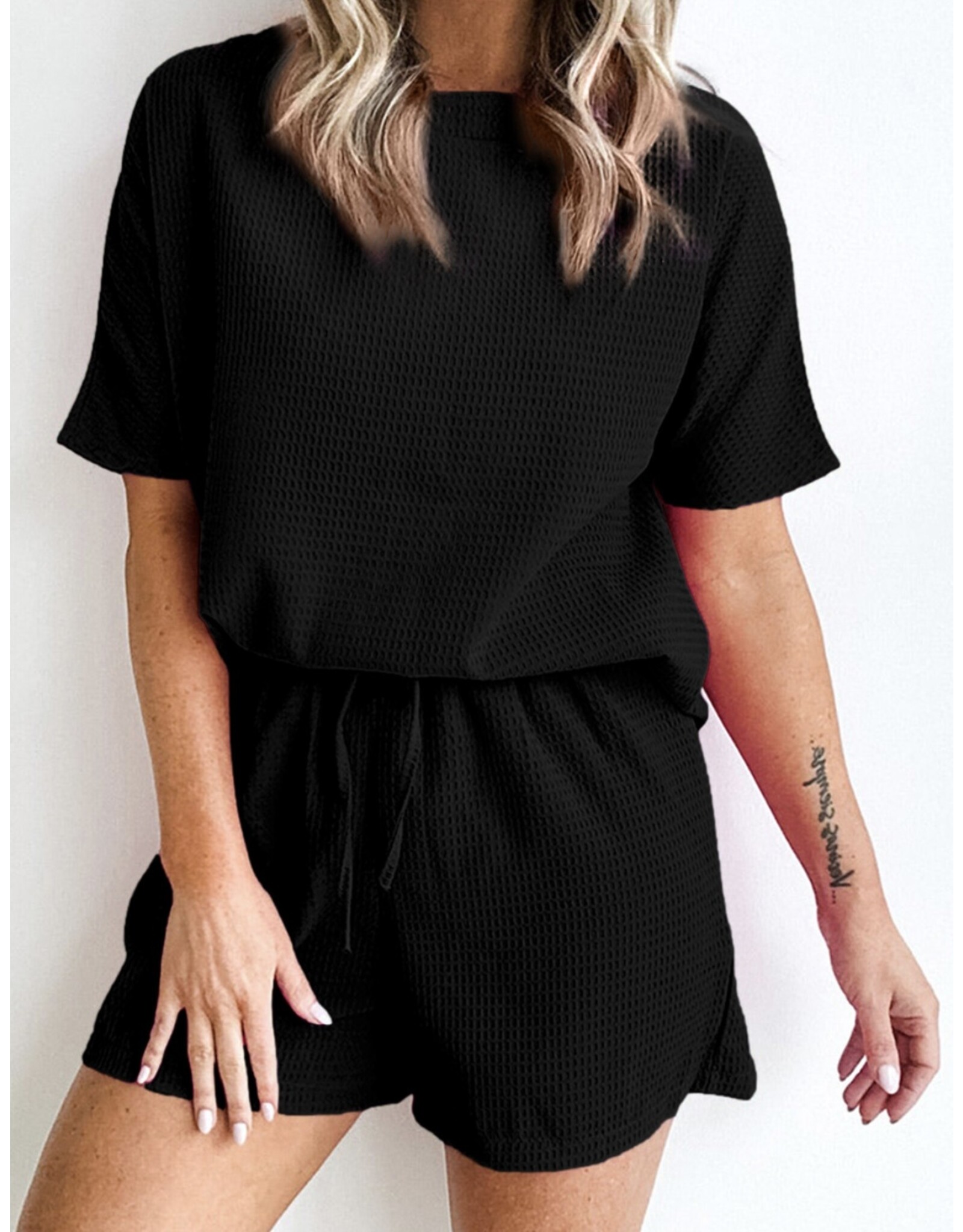 LATA Textured Tee & Drawstring Shorts Set